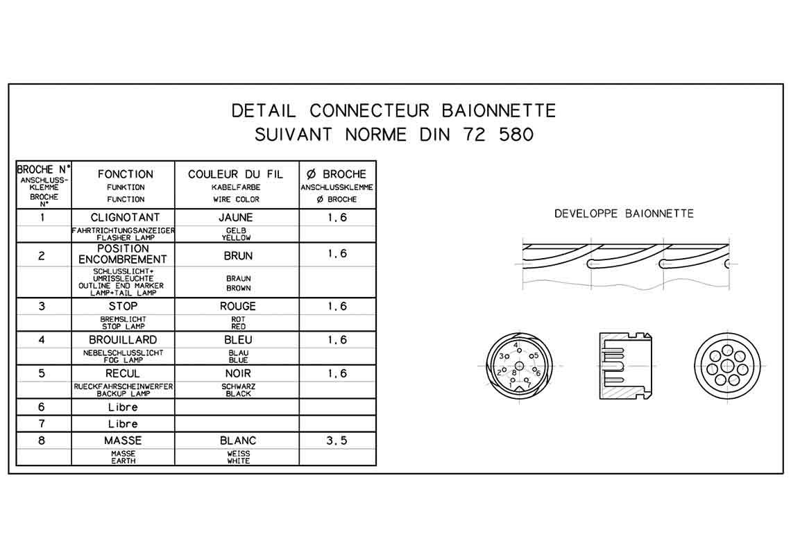 Feu arrière Gauche/Droit avec connecteur DIN 8 voies arrière